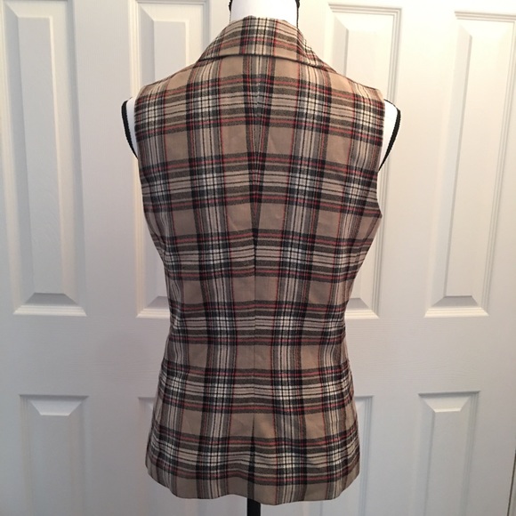 Behar hunt button tan red black stripe plaid vest - Picture 3 of 8